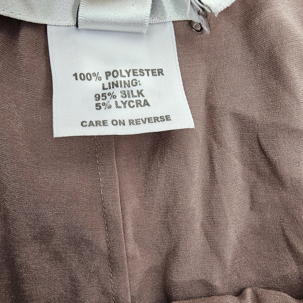 St. John Evening Wide-Leg Silk Satin Chiffon Layered Side Slit Trousers Taupe 8 - Picture 11 of 12